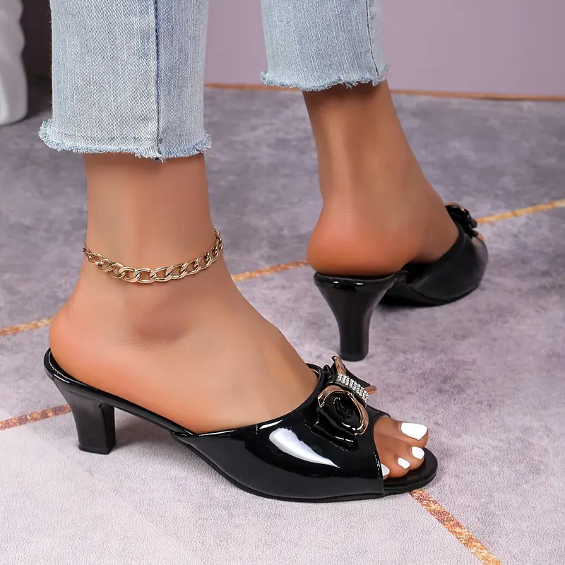 Women's Stylish Rhinestone & Bowknot Decor Slip-On Sandals