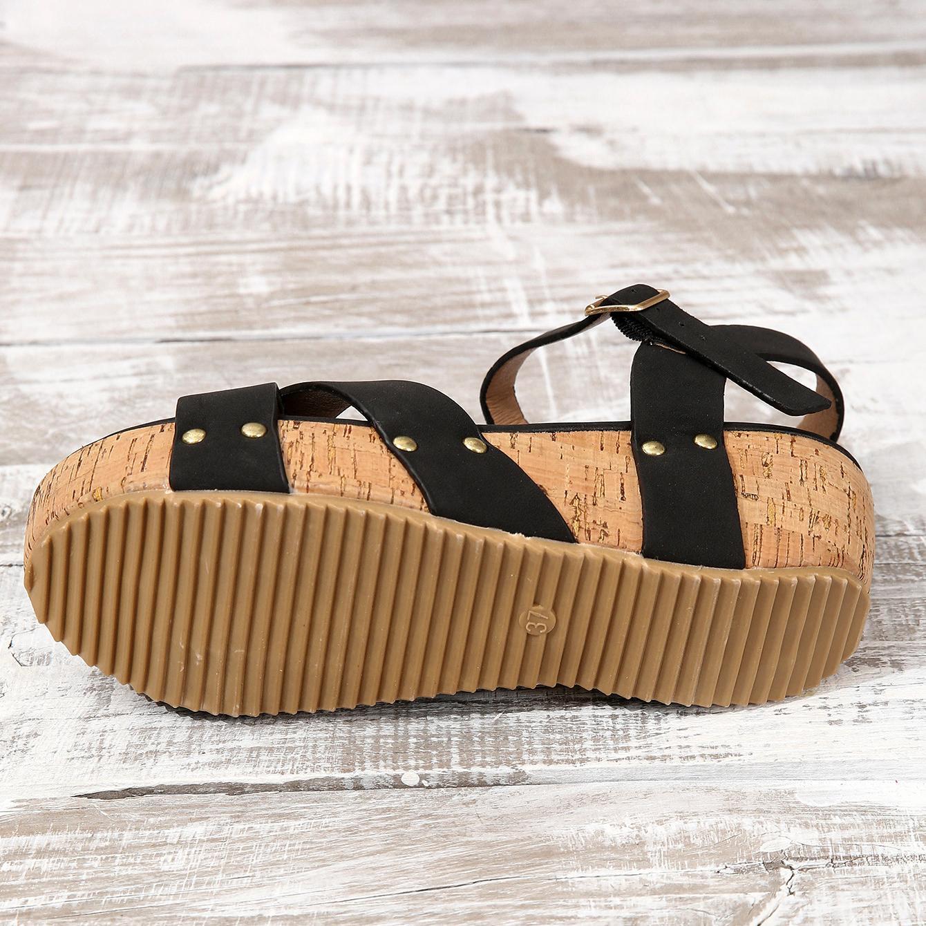 Women's Handmade Comfortable Leather Platform Wedge Heeled Sandals