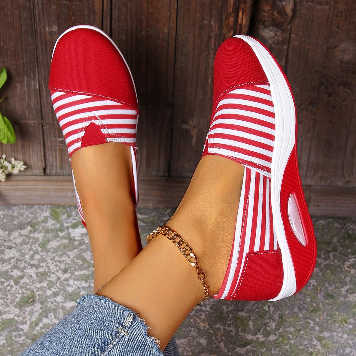 Women's Comfort Striped Slip-On Sneakers
