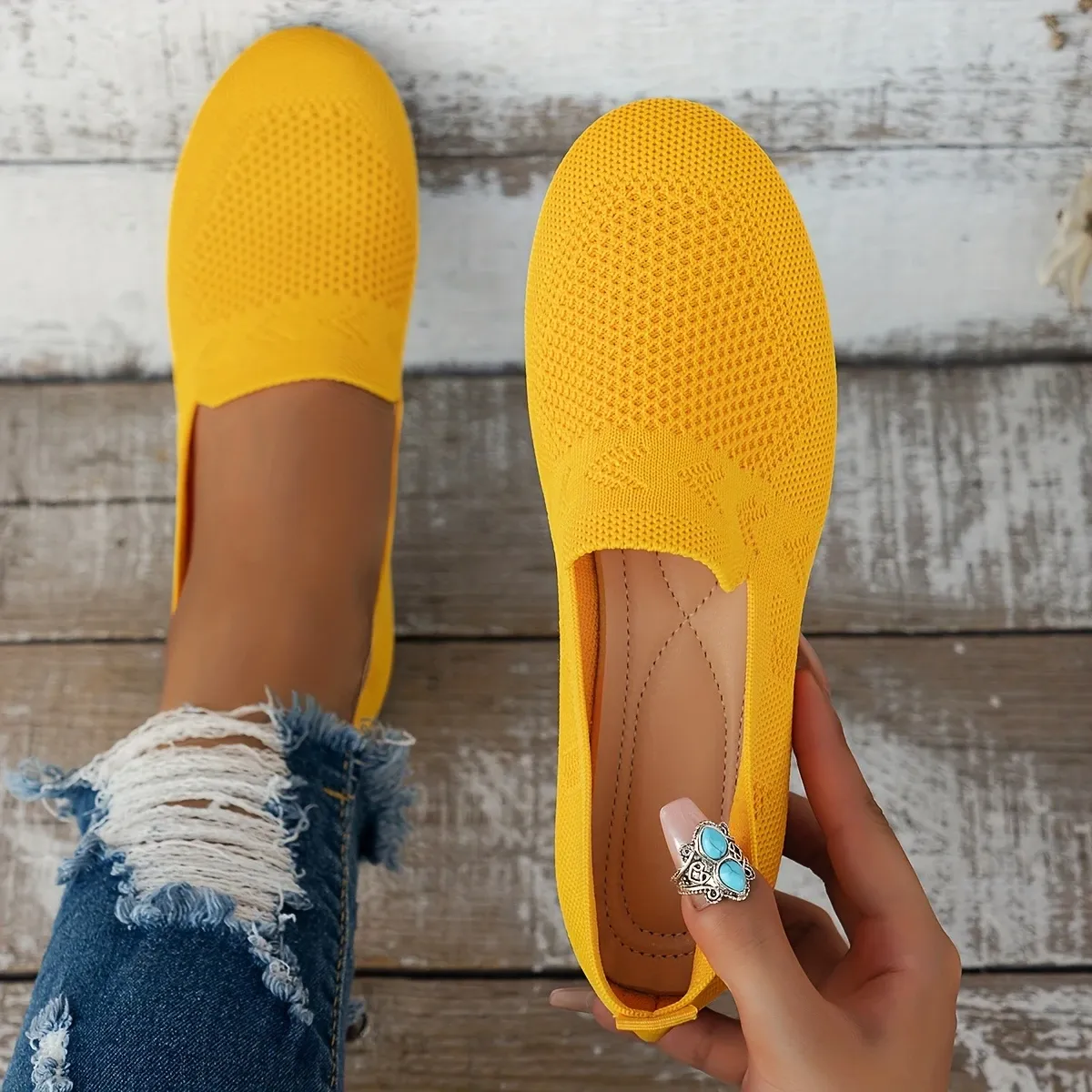 Women's Breathable Mesh Slip-On Shoes Daily Walking Footwear