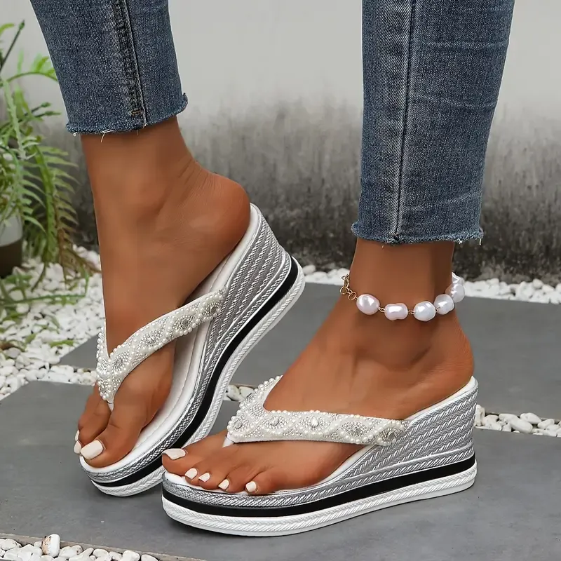 Women's Rhinestone Lightweight Comfortable Non-Slip Wedge Sandals