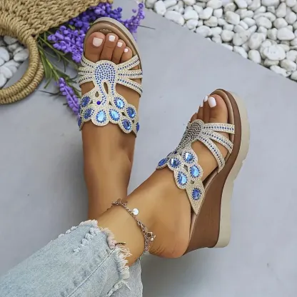 Women‘s Rhinestone Decor Comfortable Platform Wedge Heeled Sandals 