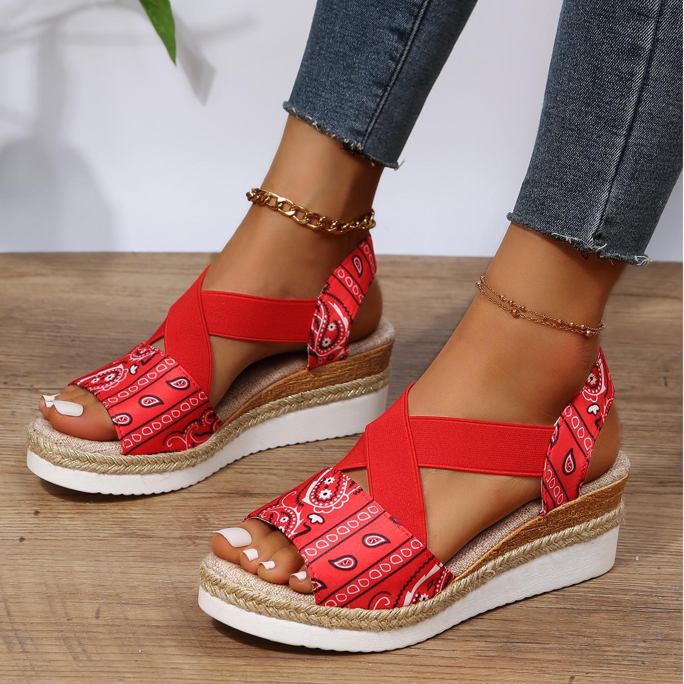 Women's Classic Crisscross Elastic Wedge Sandals