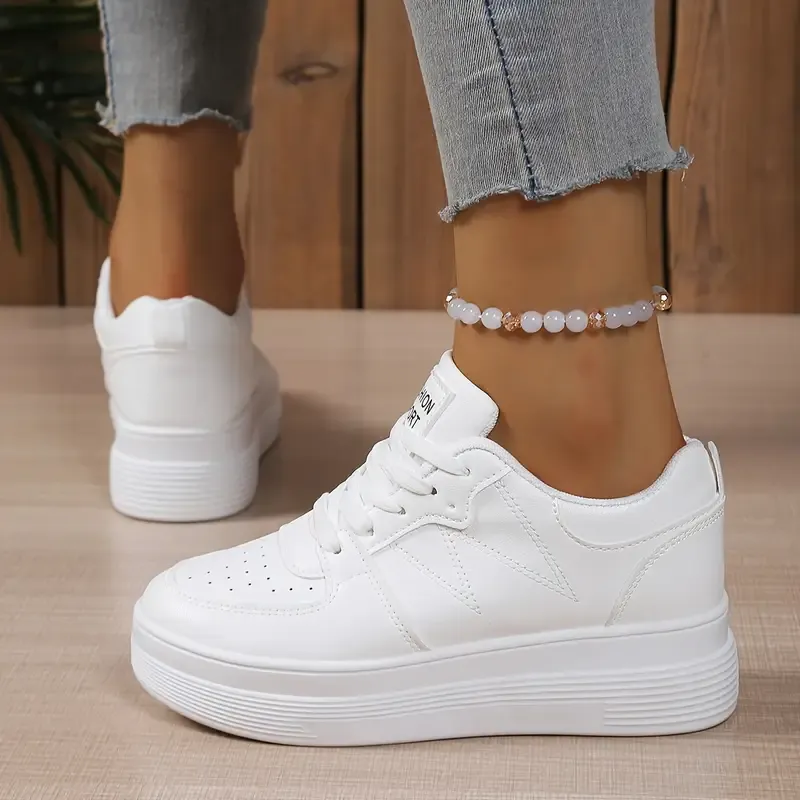 Women's Comfort Versatile White Low-Top Lace-Up Sneakers Casual Chic Footwear