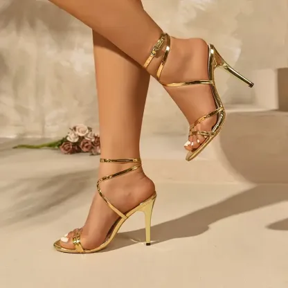 Women's Elegant Adjustable Crisscross Ankle Strap High Heel Sandals