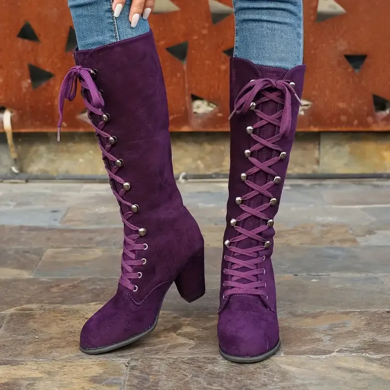 Women's Fashion Comfortable Lace Up Chunky Heel Boots