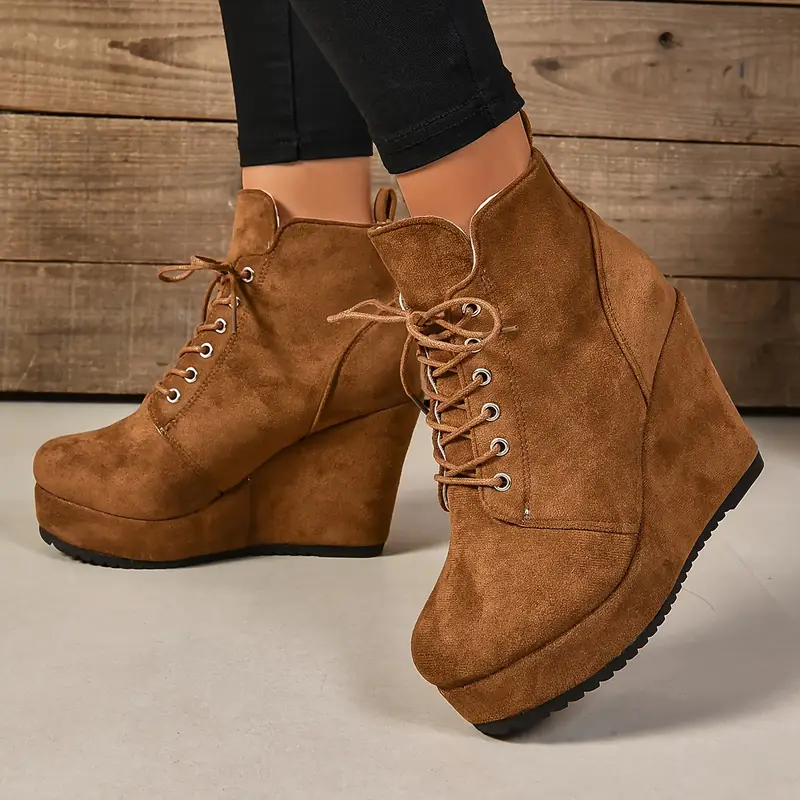 Women's Thermal Lined Plush Platform Wedge Shoes Boots