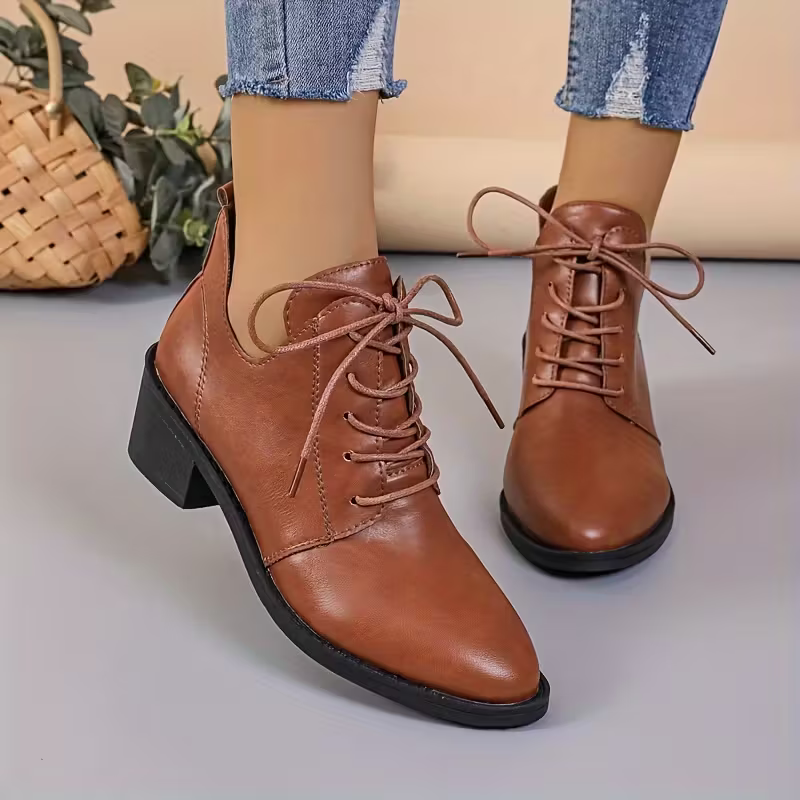 Women's Fashion Versatile British Style Leather Ankle Boots
