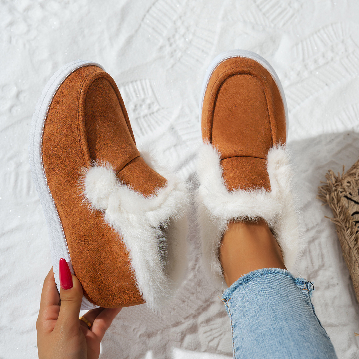 Women's Warm Furry Slip-on Winter Cotton Boots