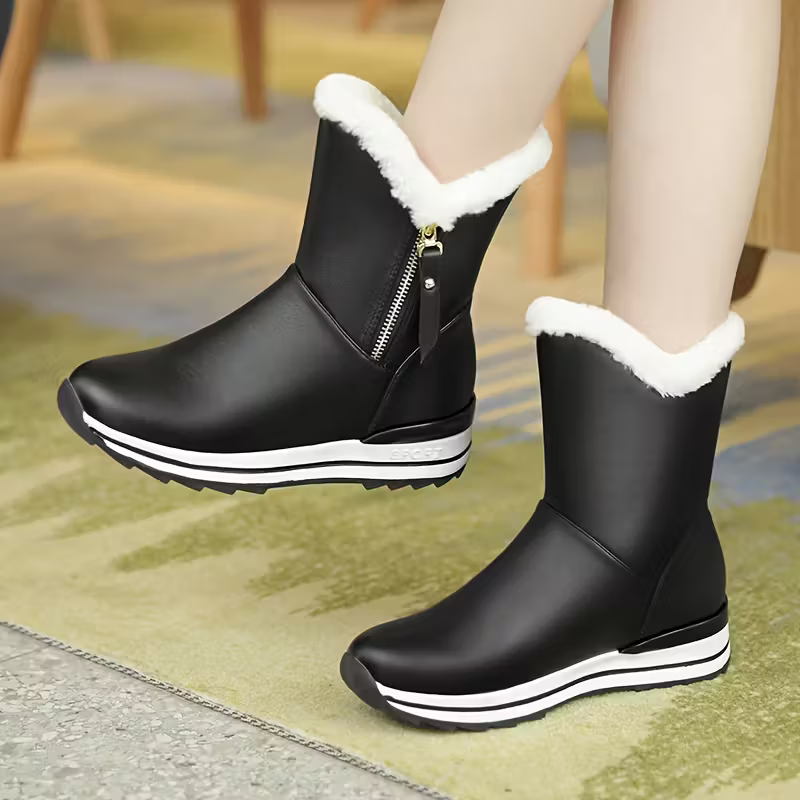 Women's Fleece-Lined Warm Waterproof Winter Leather Boots