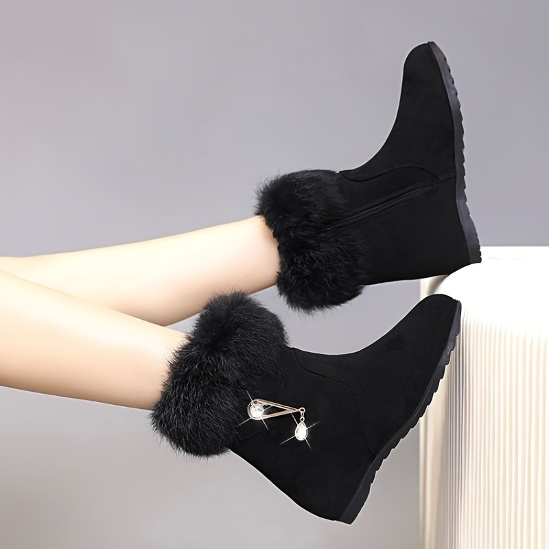 Women's Stylish & Elegant Rhinestone Accents Slip-On Wedge Heel Boots