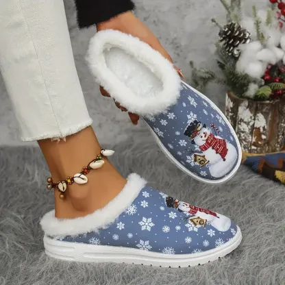 Women's Soft Cozy Snowman Design Non-Slip House Shoes Winter Slippers