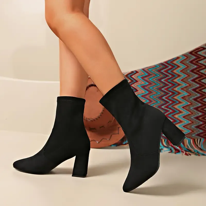 Women's Elegant Non-Slip Slip-On Chunky Heel Boots for Everyday, Formal, Party