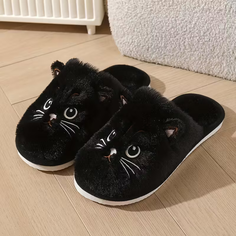 Women's Winter Indoor Plush Cat Warm Soft-Sole House Floor Slippers