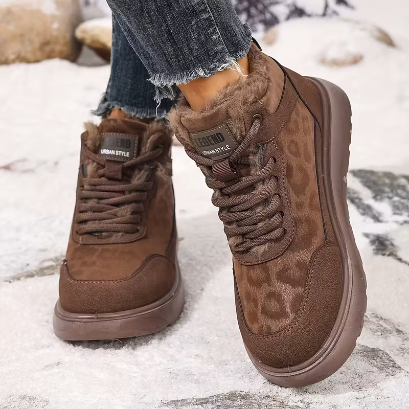 Women's Cozy Leopard Print Thick-Soled Winter Warm Plush Ankle Boots Outdoor Shoes for Home, Office, Casual 
