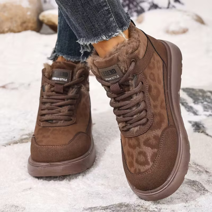 Women's Cozy Leopard Print Thick-Soled Winter Warm Plush Ankle Boots Outdoor Shoes for Home, Office, Casual 