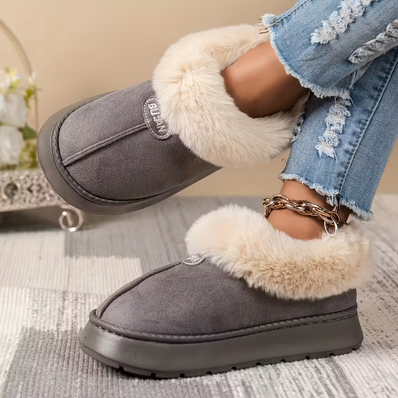 Women's Comfortable Warm Fleece-Lined Thickened Cold-Proof Soft Sole Slip-On House Slippers Indoor/Outdoor Shoes