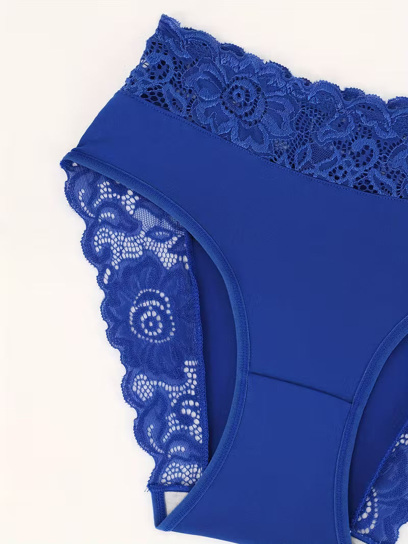 5pcs Women's Stylish & Elegant Floral Patterns Lace Trim Triangle Panties Breathable Mid-Rise Underwear