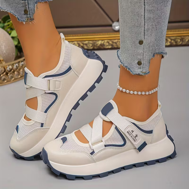 Women's Breathable Mesh Adjustable Hook-and-Loop Straps Slip-On Sneakers