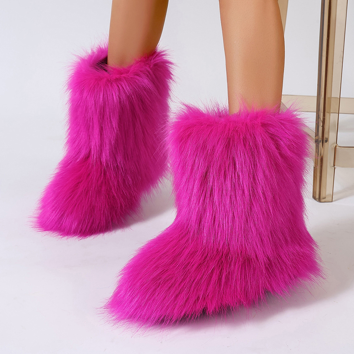 Women's Trendy Snow Boots, Fashion Faux Fur Mid Calf Boots, Women's Comfortable Boots