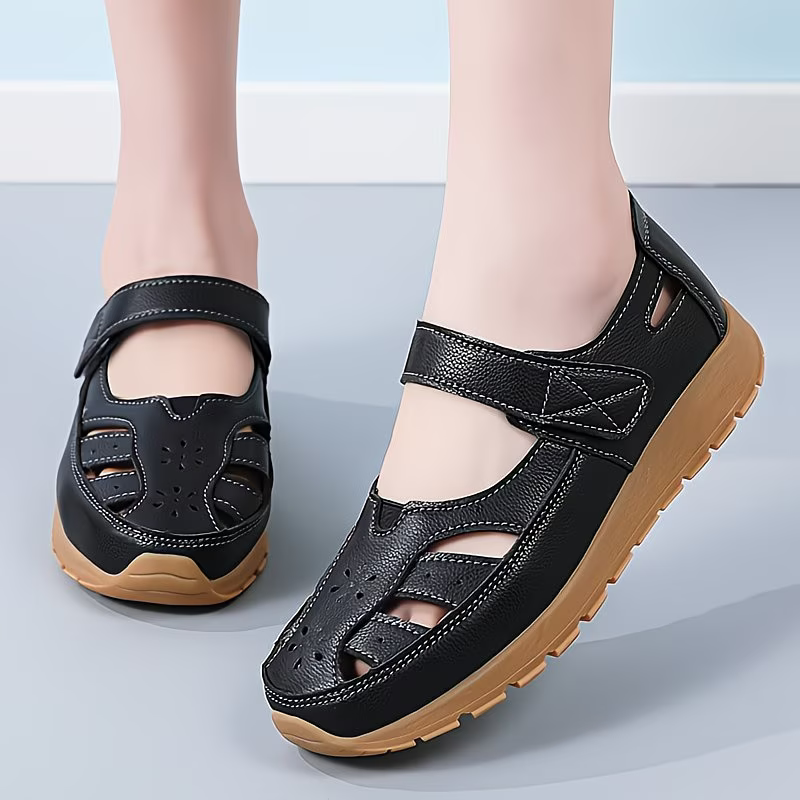 Women's Cut-Out Design and Hook-and-Loop Fastener Platform Sandals