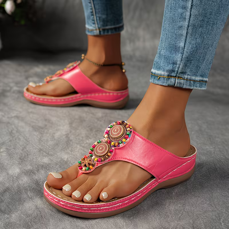 Women's Elegant & Comfortable Bohemian Style Vintage Handmade Beaded Designs Sandals Flip-flops