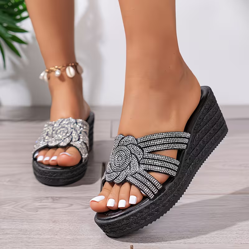 Women's Stylish Rhinestones Anti-Slip Thick-Soled Wedge Sandals
