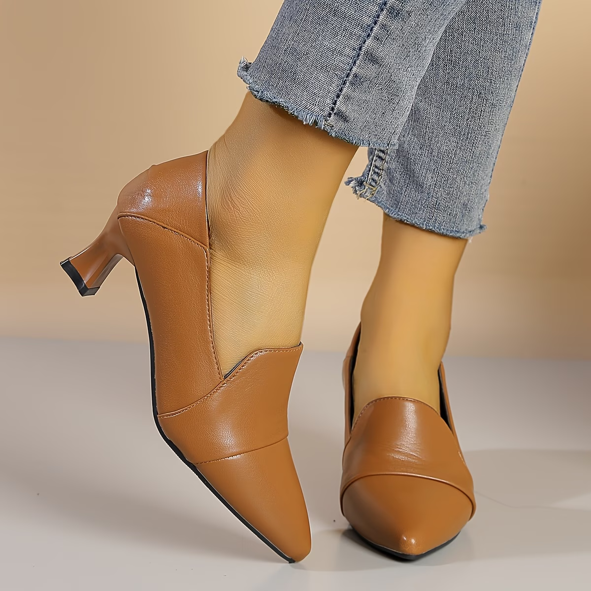 Women's Elegant & Comfortable Leather Chunky Heel Shoes