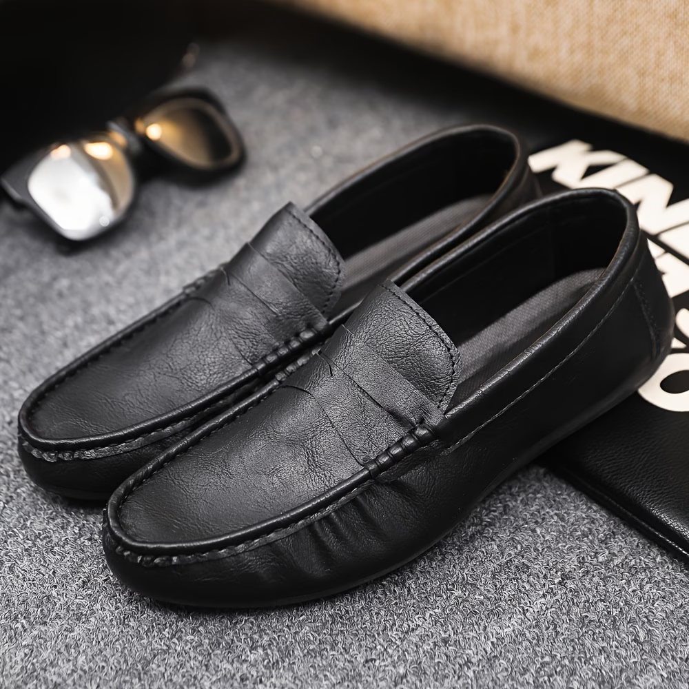 Men's British Style Soft & Comfortable & Lightweight Leather Slip-On Loafers Business Flat Shoes
