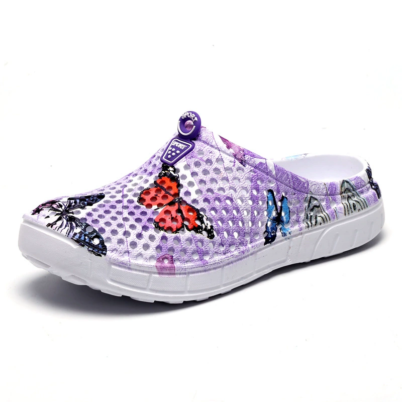 Women's Lightweight & Breathable Butterfly Print Hollow Out Clogs Sandals for Beach, Garden & Casual Wear