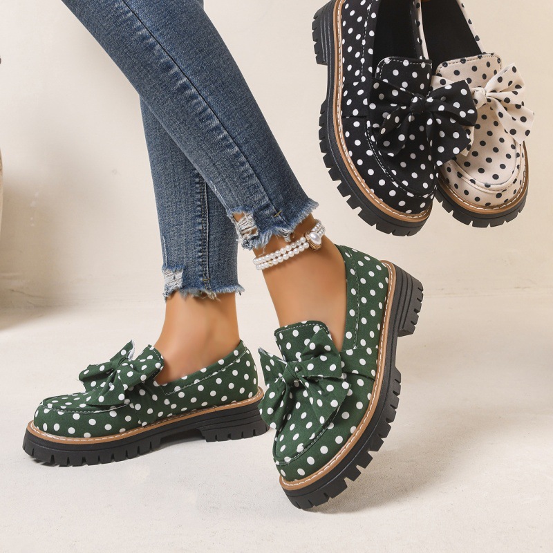 Women's Vintage Polka Dot Bow Platform Loafers