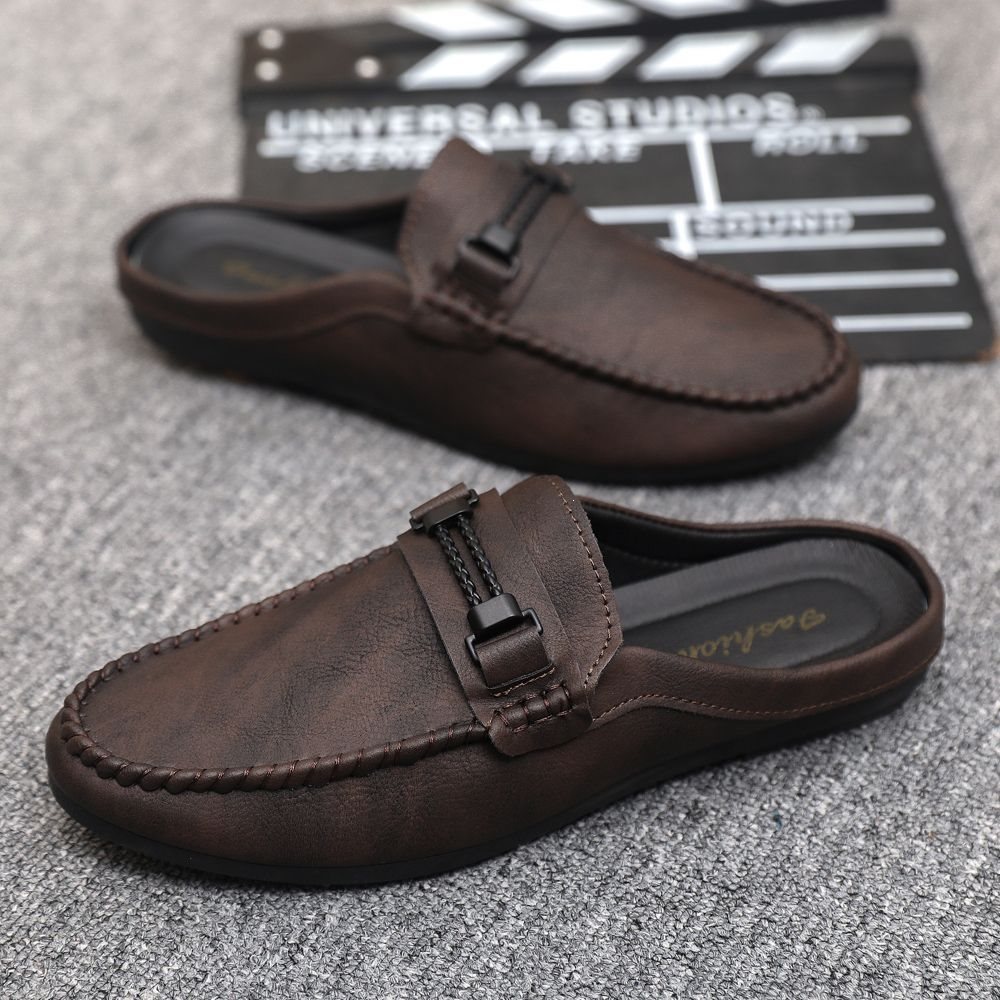 Men's Backless Loafer Mules Slip‑on Leather Slippers For Everyday Wear