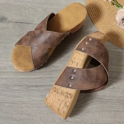 Women's Comfortable Platform Wedge Heeled Slip-On Sandals