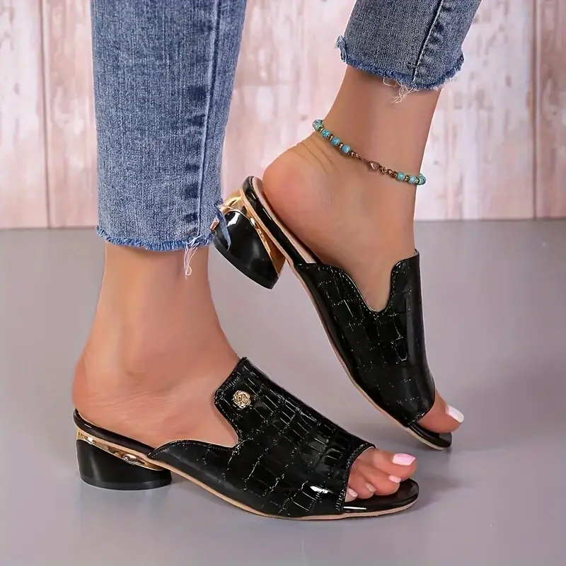 Women's Fashion Crocodile Pattern Chunky Heel Sandals