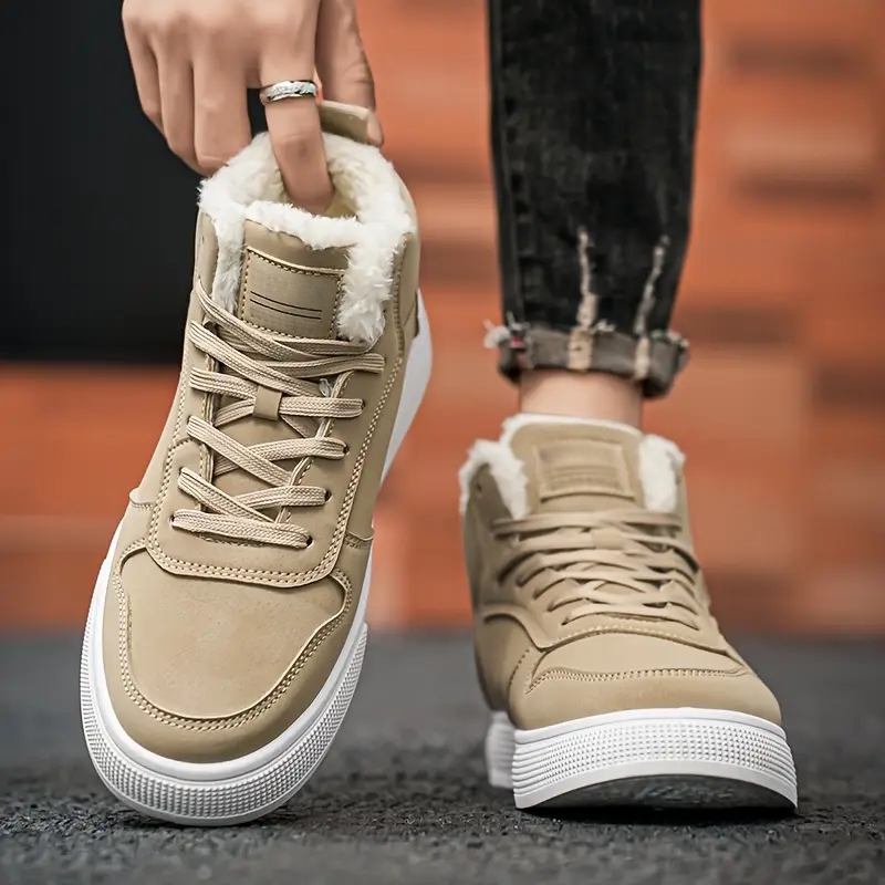 Men's Warm Comfortable Plush Lining Mid-Top Boots For Winter Outdoor Street Walking and Strolling