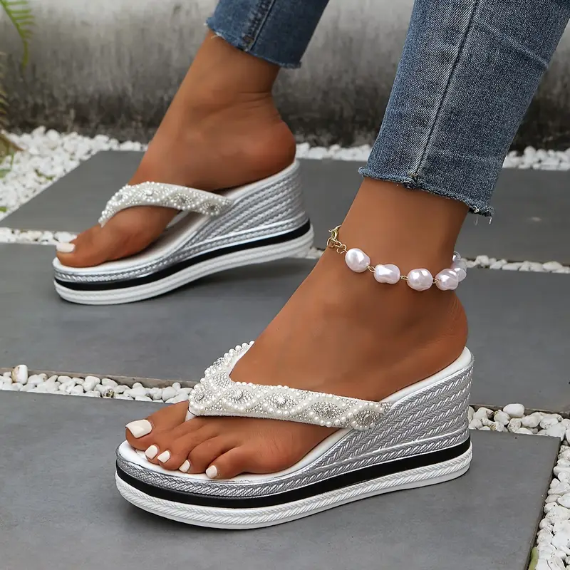 Women's Rhinestone Lightweight Comfortable Non-Slip Wedge Sandals