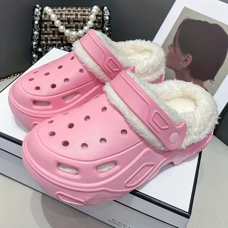 Women's Fuzzy Thermal Lined Platform Non-slip Home Slippers Winter Plush Cozy Shoes