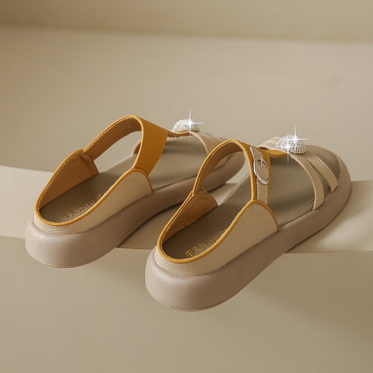 Women's Fashion Rhinestone Hollow Sandals Slip-On Flat Sandals