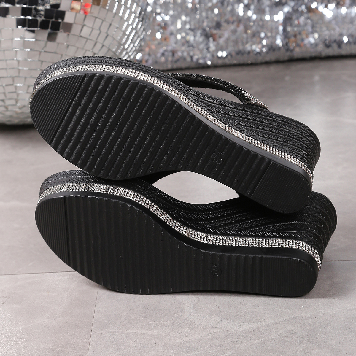 Women'S Stylish Sparkling Rhinestone-Embellished Platform Sandals Slippers