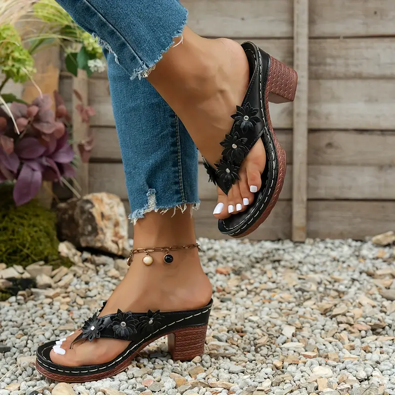 Women's Chic Arch Support Floral Wedge Flip Flops Sandals for Beach Travel Casual Outings