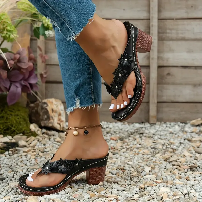 Women's Chic Arch Support Floral Wedge Flip Flops Sandals for Beach Travel Casual Outings