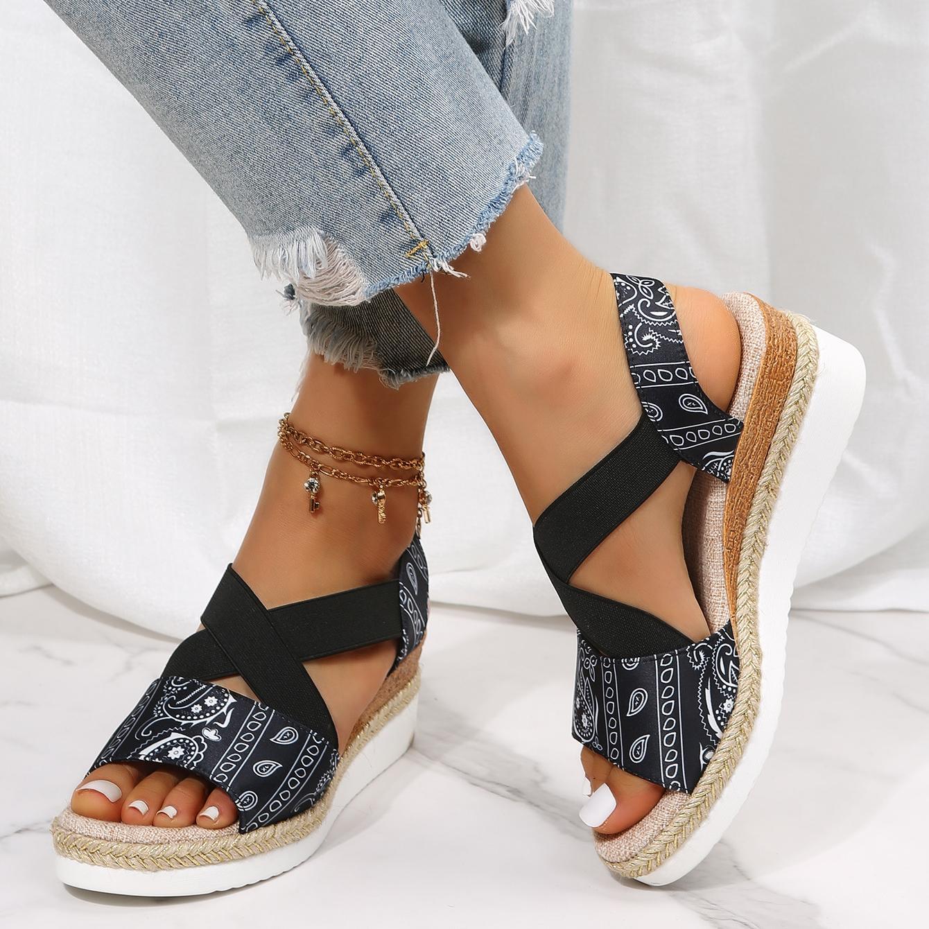 Women's Classic Crisscross Elastic Wedge Sandals
