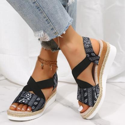 Women's Classic Crisscross Elastic Wedge Sandals