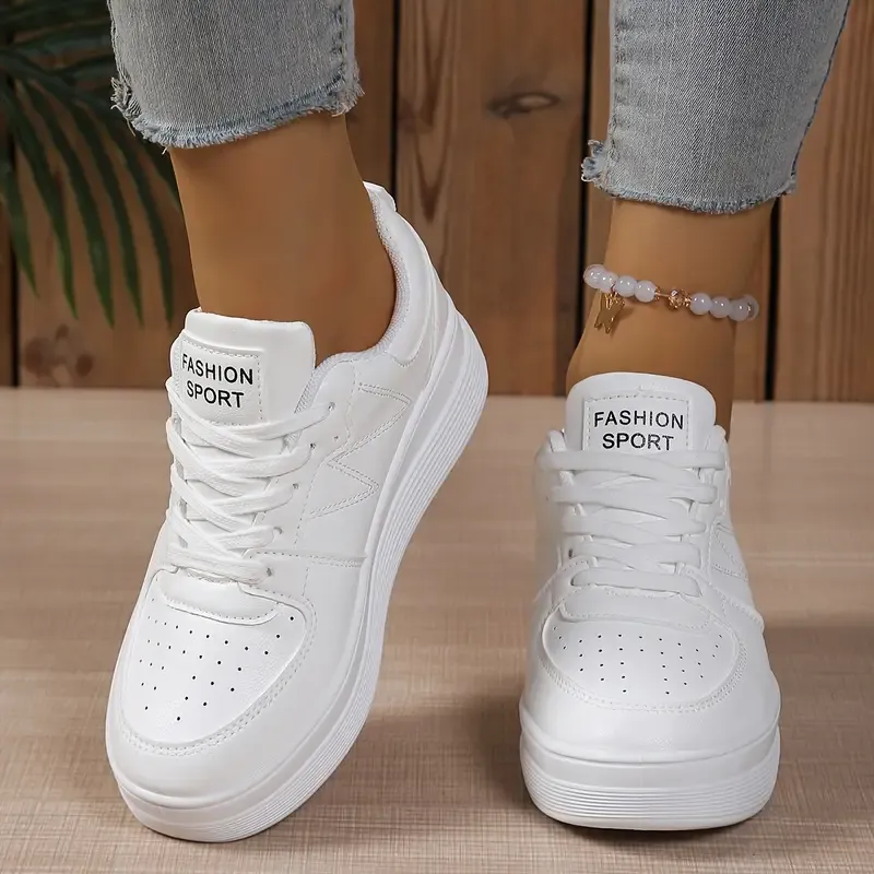 Women's Comfort Versatile White Low-Top Lace-Up Sneakers Casual Chic Footwear