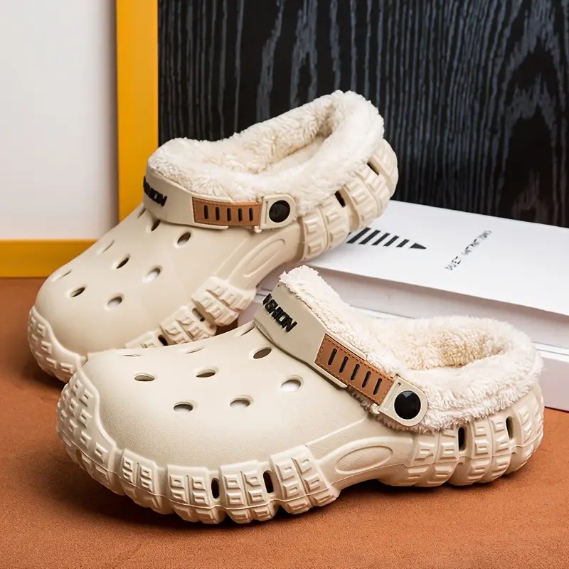 Men and Women Winter Removable Fleece-Lined Non-Slip Slip-On Slippers for Snow & Cold Weather