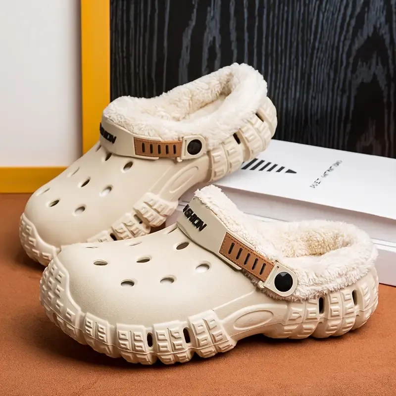 Men and Women Winter Removable Fleece-Lined Non-Slip Slip-On Slippers for Snow & Cold Weather