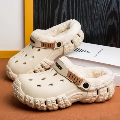 Men and Women Winter Removable Fleece-Lined Non-Slip Slip-On Slippers for Snow & Cold Weather