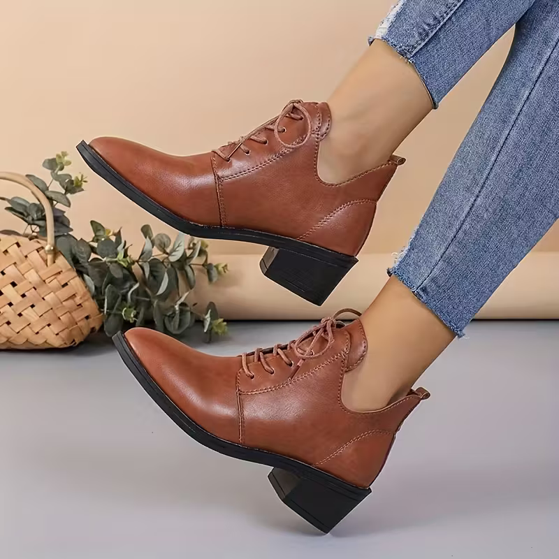 Women's Fashion Versatile British Style Leather Ankle Boots