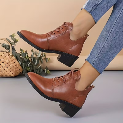 Women's Fashion Versatile British Style Leather Ankle Boots