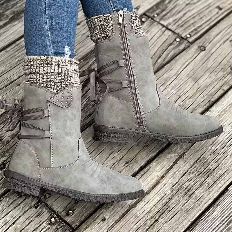 Women's Vintage Classic Elegant Waterproof Lace-Up Adjustable Mid-Calf Boots